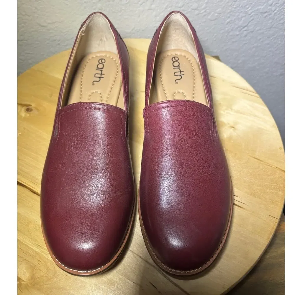 Earth Edna Leather Slip on Round Toe Loafers Shoes Burgundy Women's 9M NWOT
